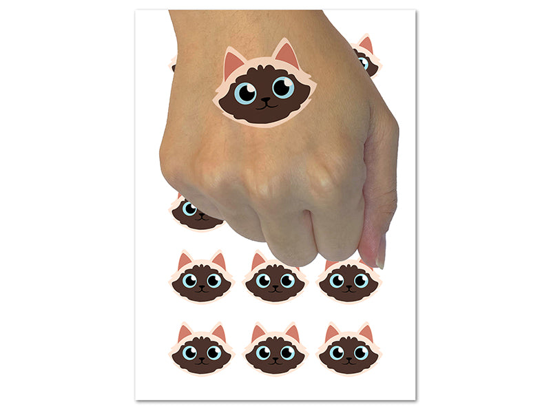 Siamese Himalayan Cat Head Temporary Tattoo Water Resistant Fake Body Art Set Collection (1 Sheet)