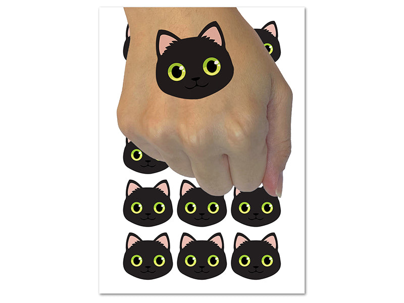 Simple Cat Head Icon Temporary Tattoo Water Resistant Fake Body Art Set Collection (1 Sheet)