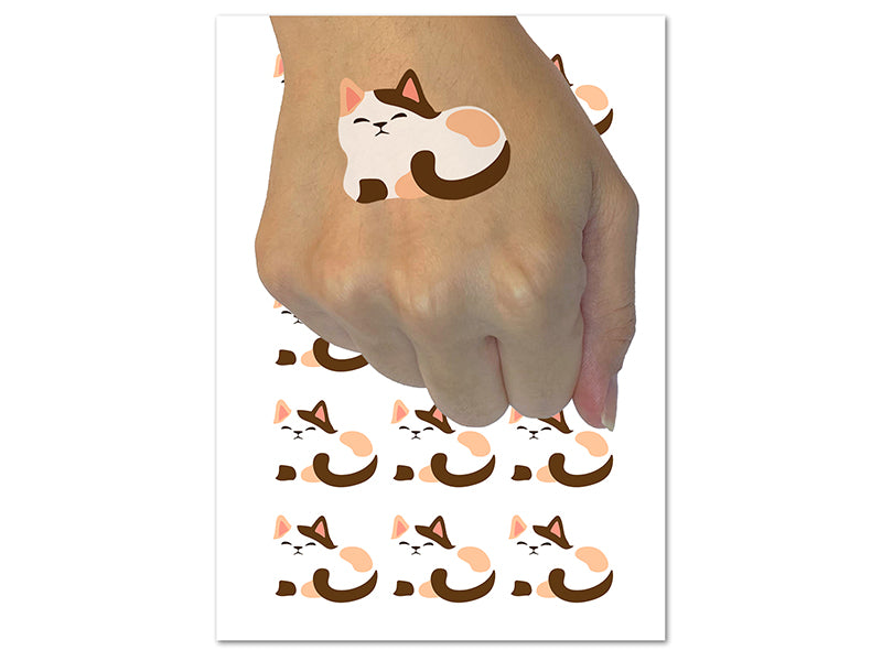 Sleepy Cat Loaf Temporary Tattoo Water Resistant Fake Body Art Set Collection (1 Sheet)