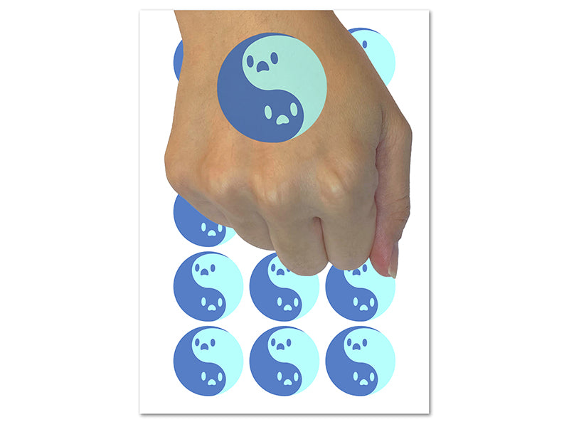 Yin Yang Ghosts Spooky and Cute Temporary Tattoo Water Resistant Fake Body Art Set Collection (1 Sheet)