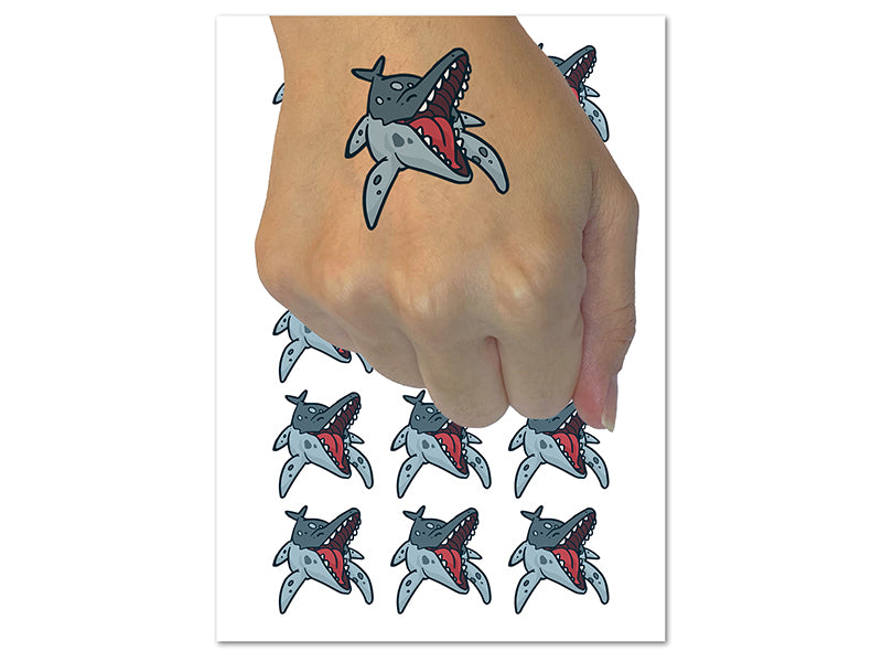 Toothy Ichthyosaur Aquatic Dinosaur Temporary Tattoo Water Resistant Fake Body Art Set Collection (1 Sheet)
