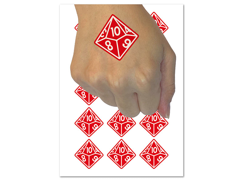 D10 10 Sided Gaming Gamer Dice Critical Role Temporary Tattoo Water Resistant Fake Body Art Set Collection (1 Sheet)