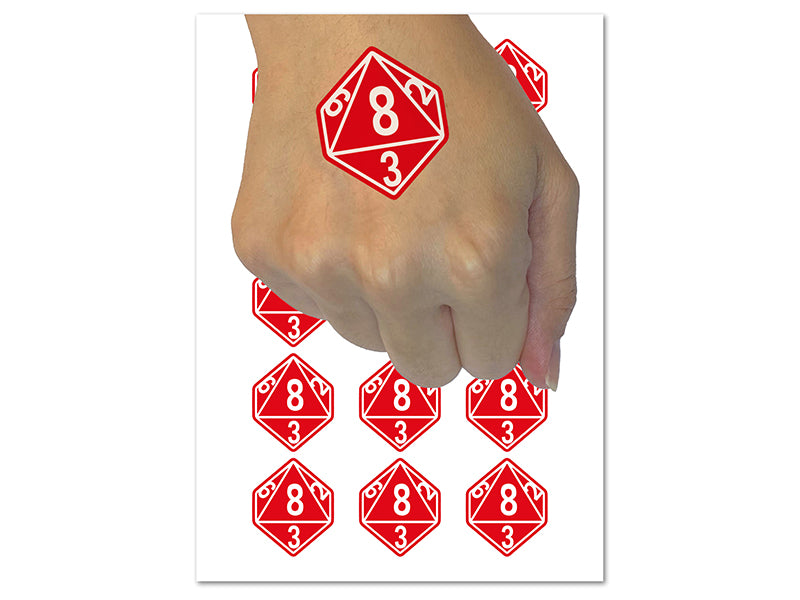 D8 8 Sided Gaming Gamer Dice Critical Role Temporary Tattoo Water Resistant Fake Body Art Set Collection (1 Sheet)