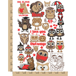 Adorable Cartoon Owls Temporary Tattoo Water Resistant Fake Body Art Set Collection
