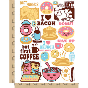 Breakfast Brunch Pancakes Donuts Bacon Eggs Temporary Tattoo Water Resistant Fake Body Art Set Collection