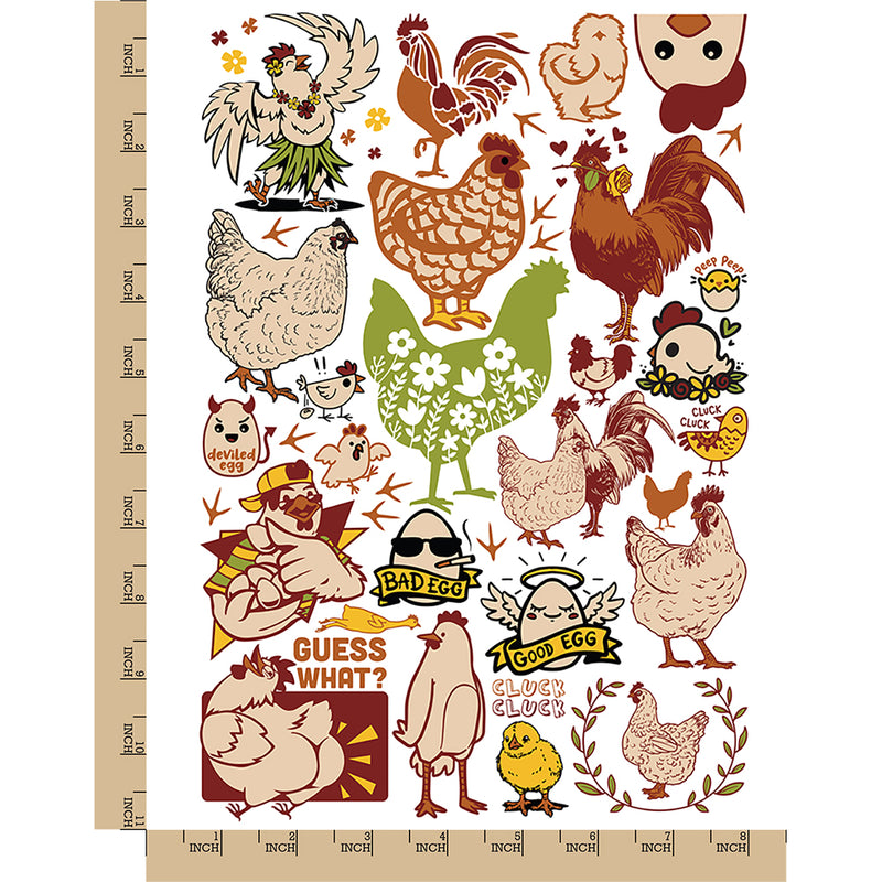 Clucky Chickens Hens Rooster Temporary Tattoo Water Resistant Fake Body Art Set Collection