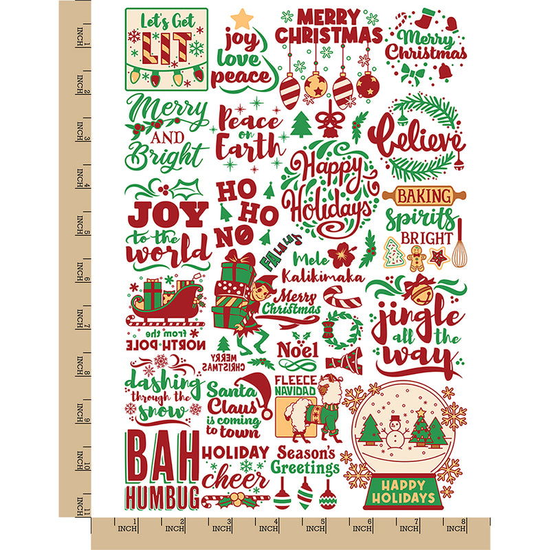 Merry Christmas Holiday Sayings Greetings Temporary Tattoo Water Resistant Fake Body Art Set Collection
