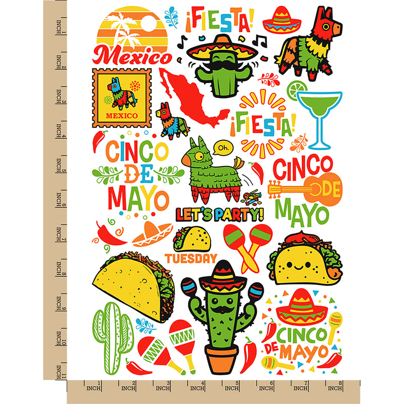 Mexico Fiestas Cinco De Mayo Tacos Temporary Tattoo Water Resistant Fake Body Art Set Collection