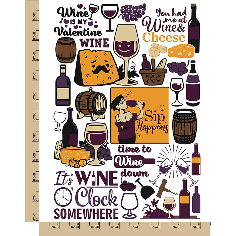 Wine Time Cheese Temporary Tattoo Water Resistant Fake Body Art Set Collection