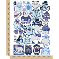 Yetis and Winter Animals Temporary Tattoo Water Resistant Fake Body Art Set Collection
