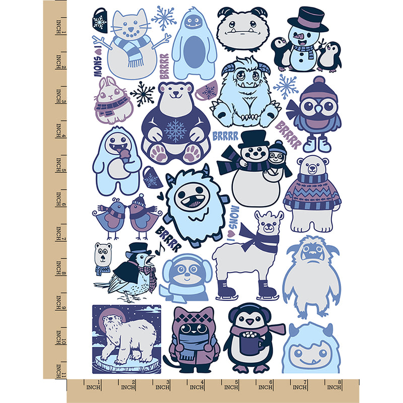 Yetis and Winter Animals Temporary Tattoo Water Resistant Fake Body Art Set Collection