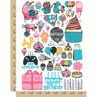 Birthday Party Celebration Temporary Tattoo Water Resistant Fake Body Art Set Collection