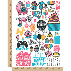 Birthday Party Celebration Temporary Tattoo Water Resistant Fake Body Art Set Collection