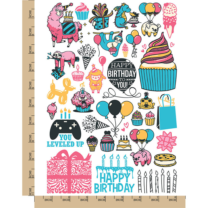 Birthday Party Celebration Temporary Tattoo Water Resistant Fake Body Art Set Collection