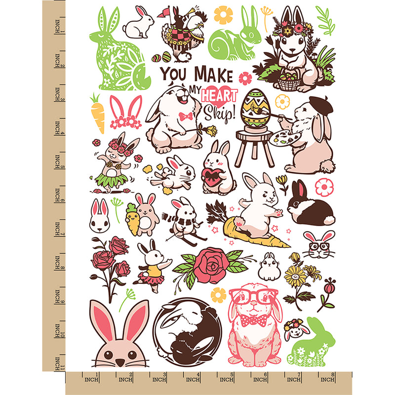 Bunny Rabbit Spring Easter Flowers Temporary Tattoo Water Resistant Fake Body Art Set Collection