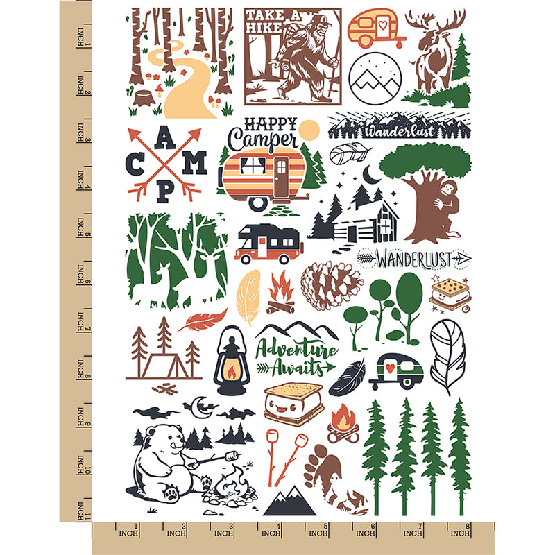 Camping Hiking Backpacking Forest Mountains Temporary Tattoo Water Resistant Fake Body Art Set Collection