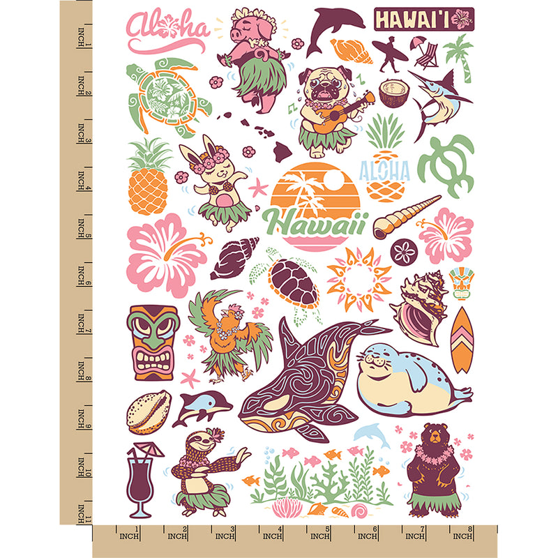 Hawaii Tropical Island Ocean Vacation Temporary Tattoo Water Resistant Fake Body Art Set Collection
