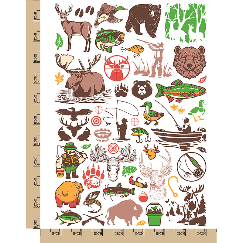 Outdoors Animals Hunting and Fishing Temporary Tattoo Water Resistant Fake Body Art Set Collection