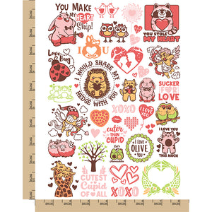Love Puns Hearts Animals Valentine's Day Temporary Tattoo Water Resistant Fake Body Art Set Collection