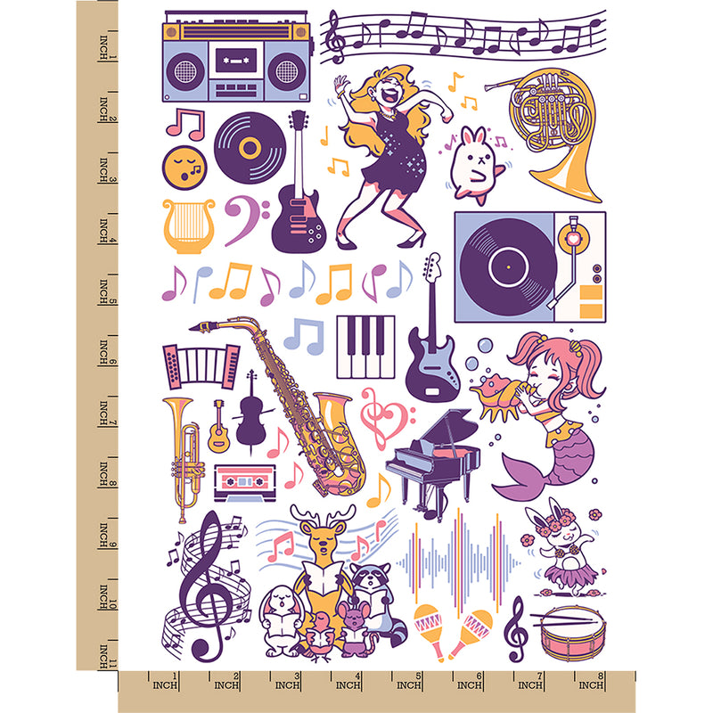 Music Songs Instruments Dance Rock and Roll Temporary Tattoo Water Resistant Fake Body Art Set Collection