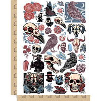 Ravens Plague Doctor Skulls Halloween Temporary Tattoo Water Resistant Fake Body Art Set Collection
