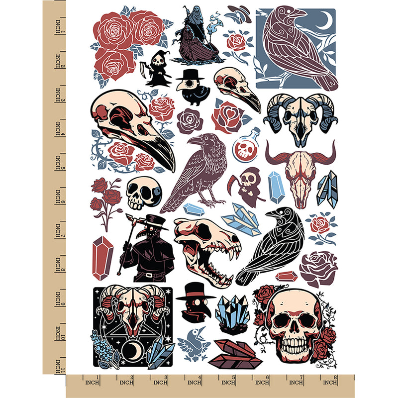 Ravens Plague Doctor Skulls Halloween Temporary Tattoo Water Resistant Fake Body Art Set Collection
