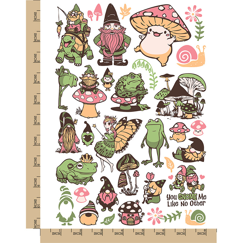 Whimsical Gnomes Mushrooms Frogs Fantasy Temporary Tattoo Water Resistant Fake Body Art Set Collection