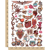 American Traditional Vintage Old Style Temporary Tattoo Water Resistant Fake Body Art Set Collection