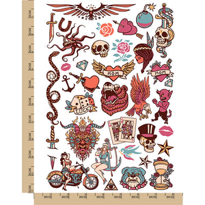 American Traditional Vintage Old Style Temporary Tattoo Water Resistant Fake Body Art Set Collection