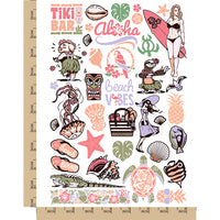 Beach Tropical Vacation Temporary Tattoo Water Resistant Fake Body Art Set Collection