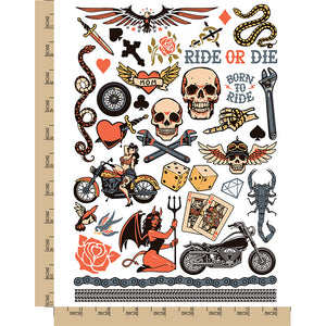 Biker Skulls Motorcycle Club Temporary Tattoo Water Resistant Fake Body Art Set Collection