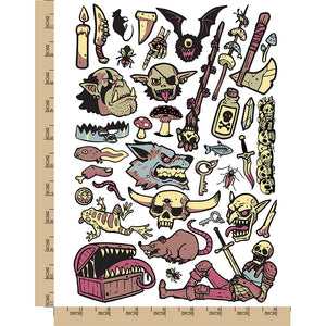 Dark Dirty Goblin Dungeon Fantasy Temporary Tattoo Water Resistant Fake Body Art Set Collection