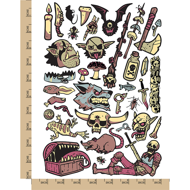 Dark Dirty Goblin Dungeon Fantasy Temporary Tattoo Water Resistant Fake Body Art Set Collection