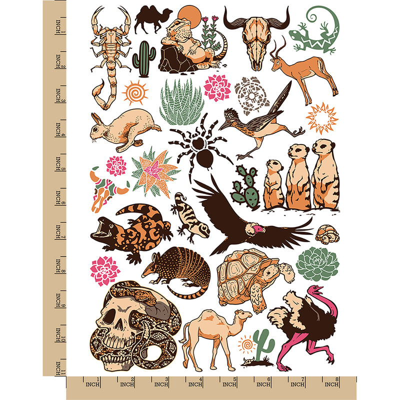 Desert Cactus Animals Southwestern Temporary Tattoo Water Resistant Fake Body Art Set Collection