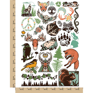 Forest Animals Flora Fauna Plants Temporary Tattoo Water Resistant Fake Body Art Set Collection