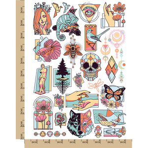 Geometric Shapes Flowers Animals Temporary Tattoo Water Resistant Fake Body Art Set Collection