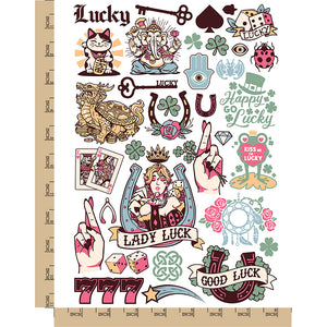 Lucky Charms Symbols Fortune Signs Temporary Tattoo Water Resistant Fake Body Art Set Collection