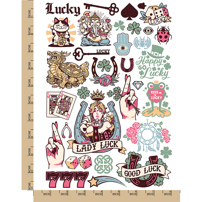 Lucky Charms Symbols Fortune Signs Temporary Tattoo Water Resistant Fake Body Art Set Collection