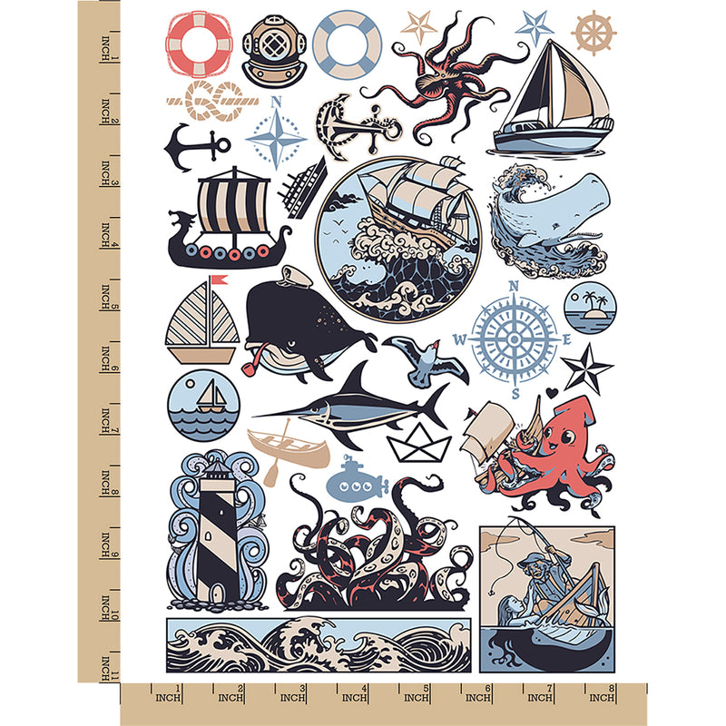Nautical Ocean Marine Ships Boats Sea Temporary Tattoo Water Resistant Fake Body Art Set Collection