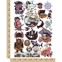 Pirates Skulls Ships and Sharks Temporary Tattoo Water Resistant Fake Body Art Set Collection