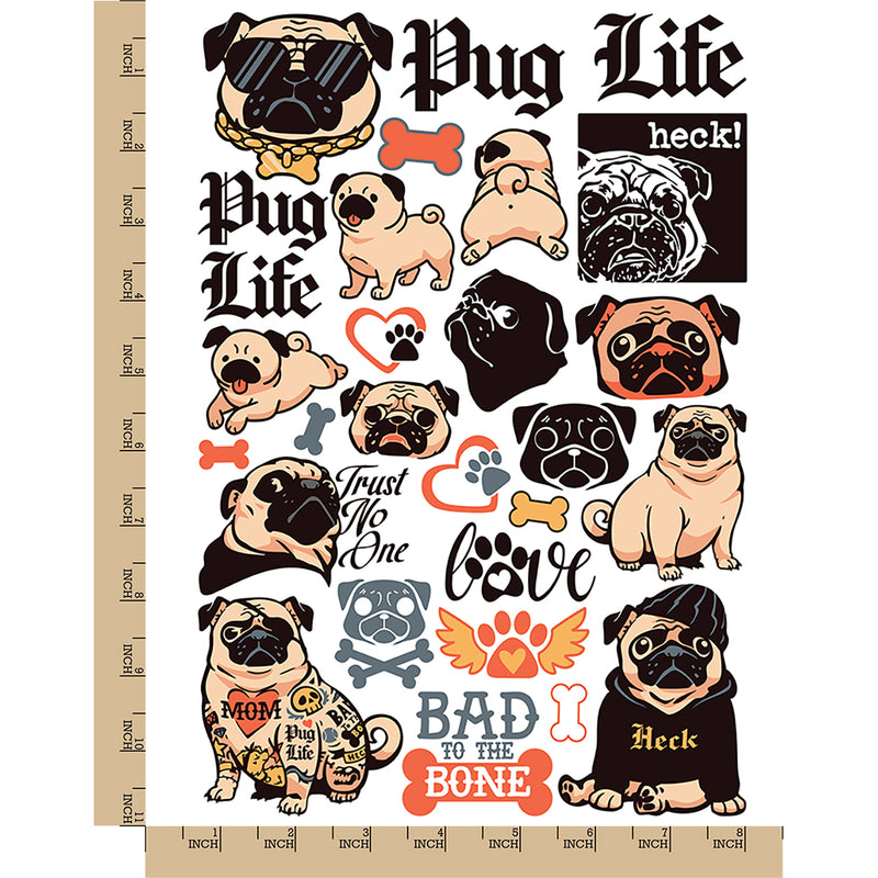 Pug Life Gangster Dog Temporary Tattoo Water Resistant Fake Body Art Set Collection