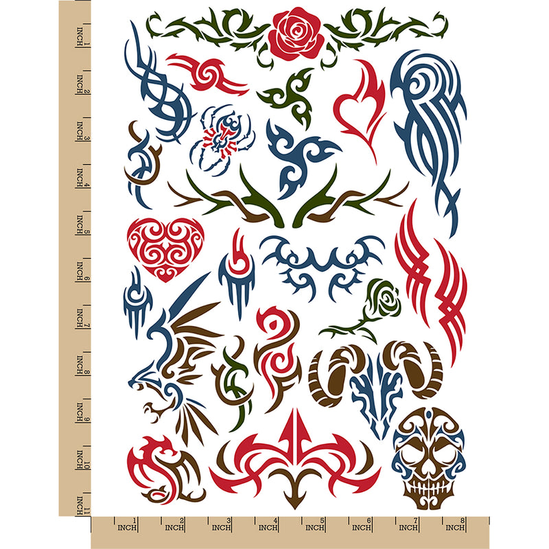 Tribal Spikes Swirls Temporary Tattoo Water Resistant Fake Body Art Set Collection
