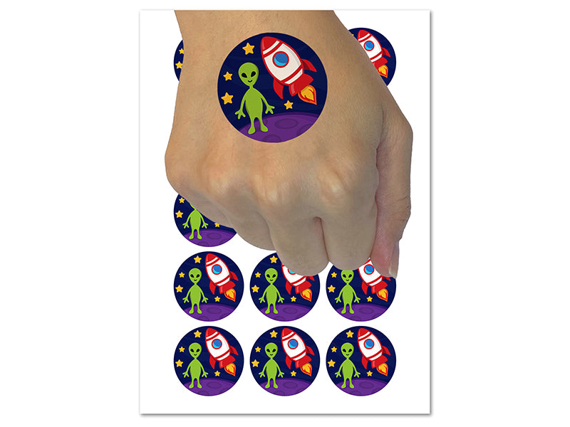 Alien and Rocket Space Temporary Tattoo Water Resistant Fake Body Art Set Collection (1 Sheet)