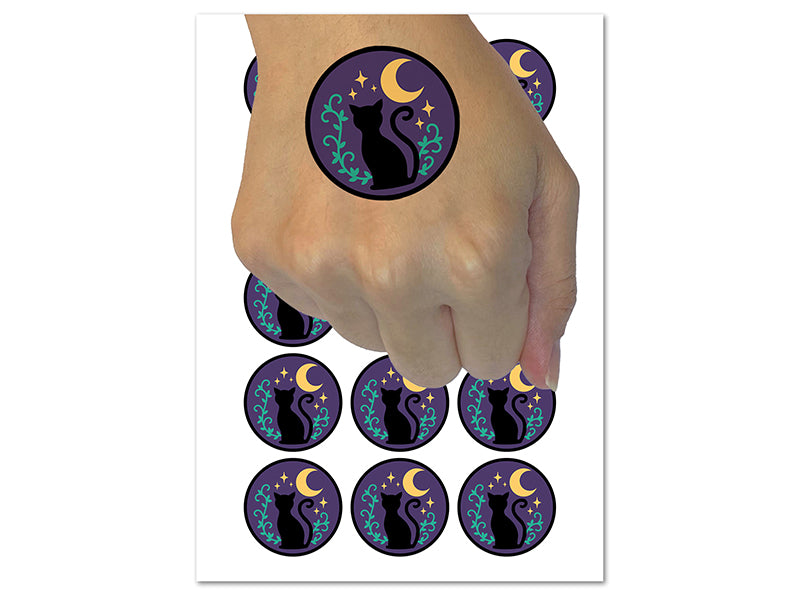 Cat Moon Stars Temporary Tattoo Water Resistant Fake Body Art Set Collection (1 Sheet)