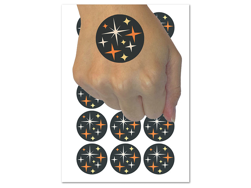 Retro Vintage Four Pointed Stars Temporary Tattoo Water Resistant Fake Body Art Set Collection (1 Sheet)