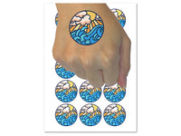 Sun Clouds and Ocean Waves Temporary Tattoo Water Resistant Fake Body Art Set Collection (1 Sheet)