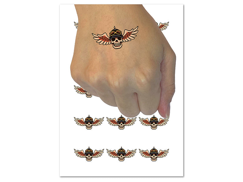Motorcycle Biker Skull Helmet Wings Temporary Tattoo Water Resistant Fake Body Art Set Collection (1 Sheet)