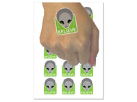 Believe Gray Alien Head Temporary Tattoo Water Resistant Fake Body Art Set Collection (1 Sheet)