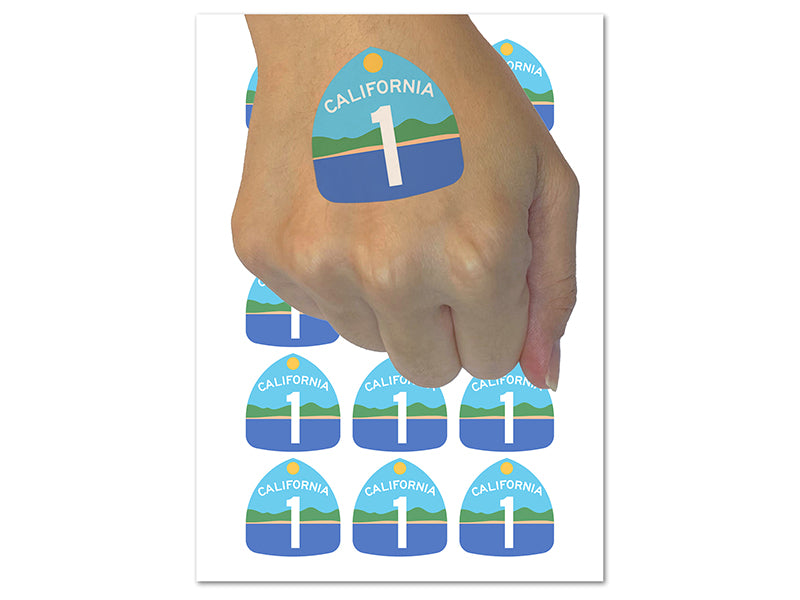 California Highway One Pacific Coast Scenery Sign Temporary Tattoo Water Resistant Body Art Set Collection (1 Sheet)