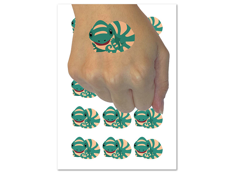 Cute Curled Chameleon Lizard Temporary Tattoo Water Resistant Fake Body Art Set Collection (1 Sheet)